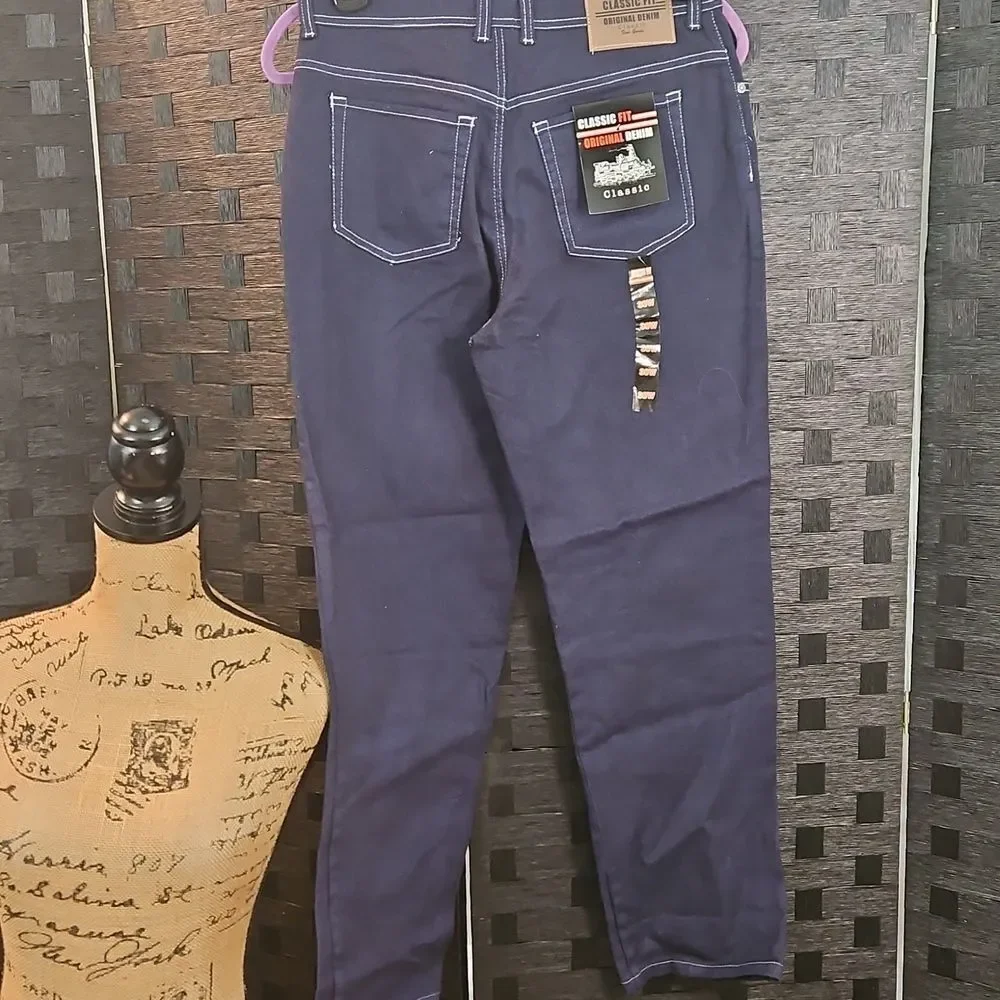 NWT Classic Fit Dark Wash Denim Jeans - White Contrast Stitching - Size 30